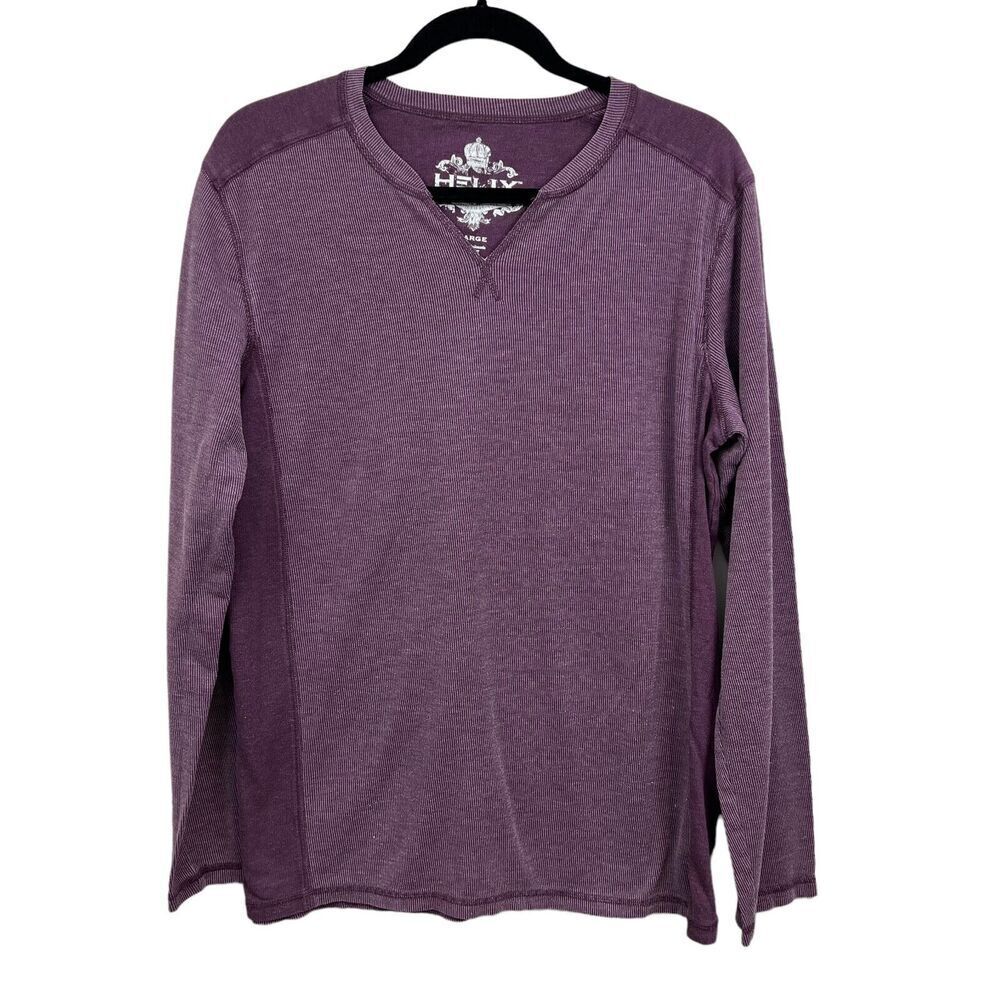 Helix Womens Top Shirt Stretch Ribbed V Neck Long Sleeve Purple Size Large*